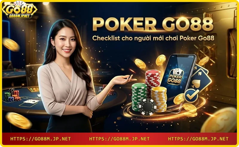 Điện thoại hiển thị ứng dụng poker với các biểu tượng checklist 3D nổi bật