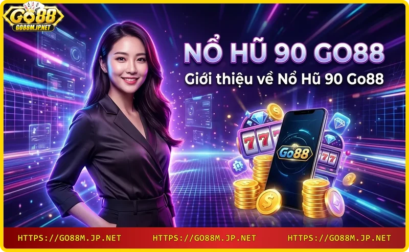 Giao diện slot nổ hũ 90 Go88 với các biểu tượng trái cây và may mắn trên màn hình