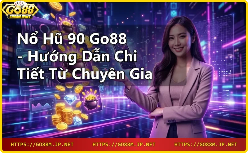Giao diện slot nổ hũ 90 Go88 với các biểu tượng trái cây và may mắn trên màn hình