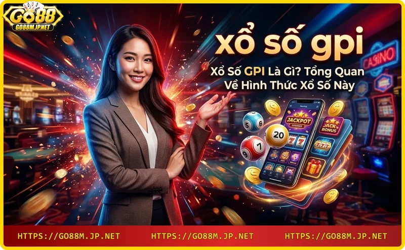 Giao diện xổ số GPI với các con số quay trên nền xanh neon