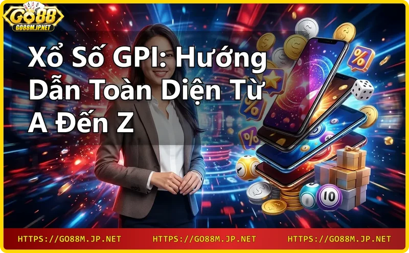 Giao diện xổ số GPI với các con số quay trên nền xanh neon