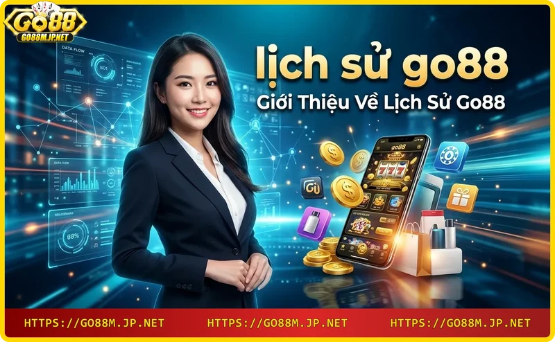 Hình ảnh minh họa sự ra đời của Go88 với đồng xu vàng và ngôi sao neon