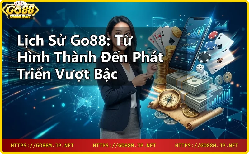 Hình ảnh minh họa sự ra đời của Go88 với đồng xu vàng và ngôi sao neon