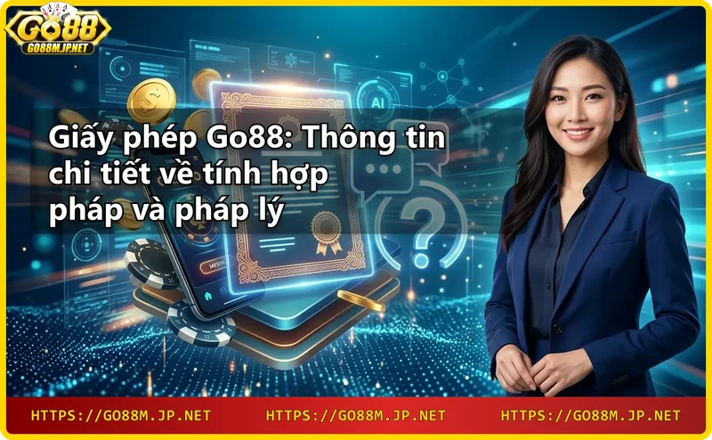 Tổ chức cấp giấy phép cho Go88 với biểu tượng vàng và các văn bản pháp lý